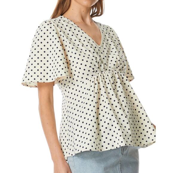 Soon Maternity Hani V-Neck Maternity Blouse - Polka Dot - White Multi/White Dot - Picture 2 of 12
